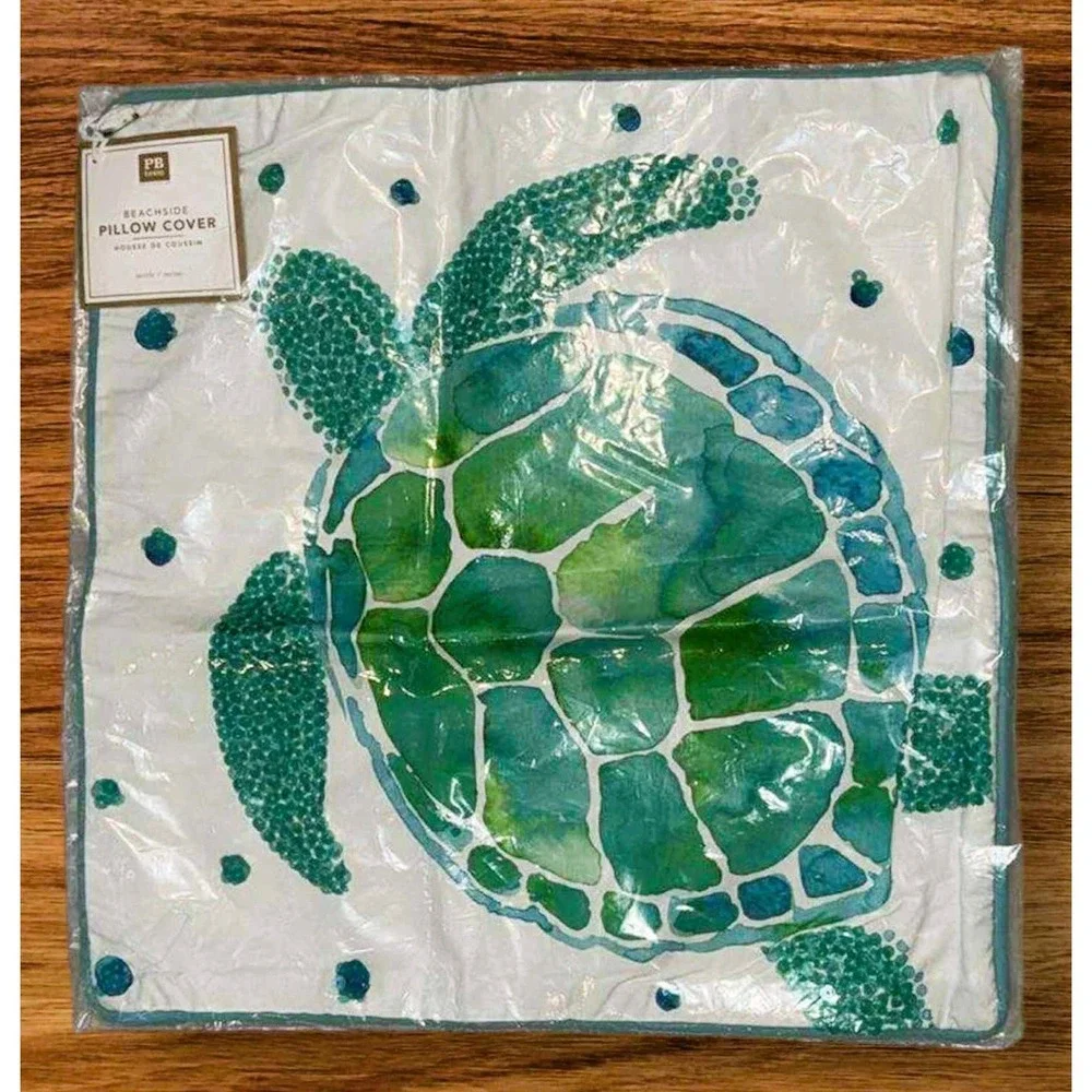 Pottery Barn Turtle Pillow Cover New in PKG Beachside Sequin NWT 16